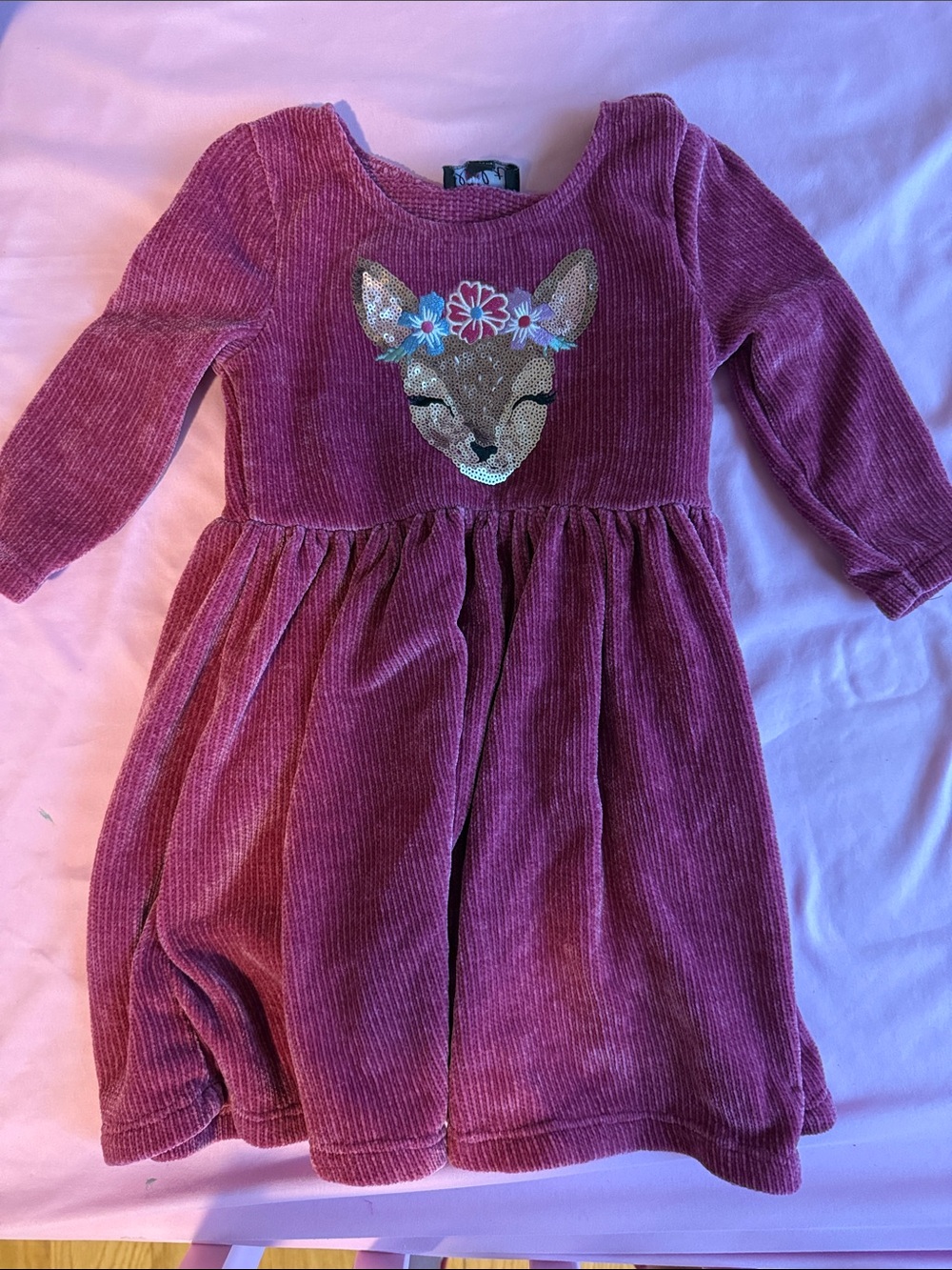lilt Rose Pink Corduroy Dress with Deer Applique